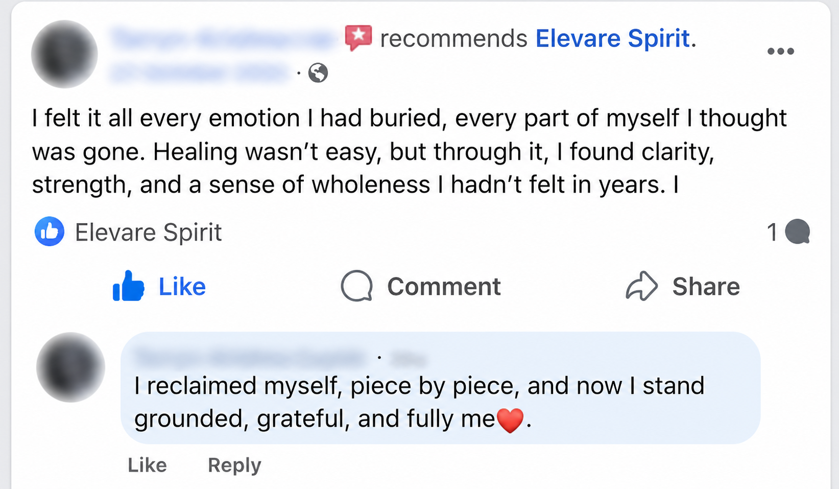 Testimonial from Tarryn-Krishna Cupido recommending Elevare Spirit